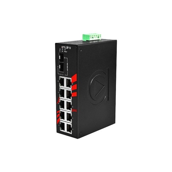 12-Port Industrial Gigabit Unmanaged Ethernet Switch, w/10-10/100/1000Tx + 2-100/1000 SFP Slots